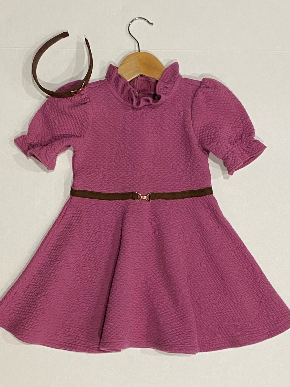 Janie and Jack Girls Mauve Quilted Equestrian Dress and Headband Size 3